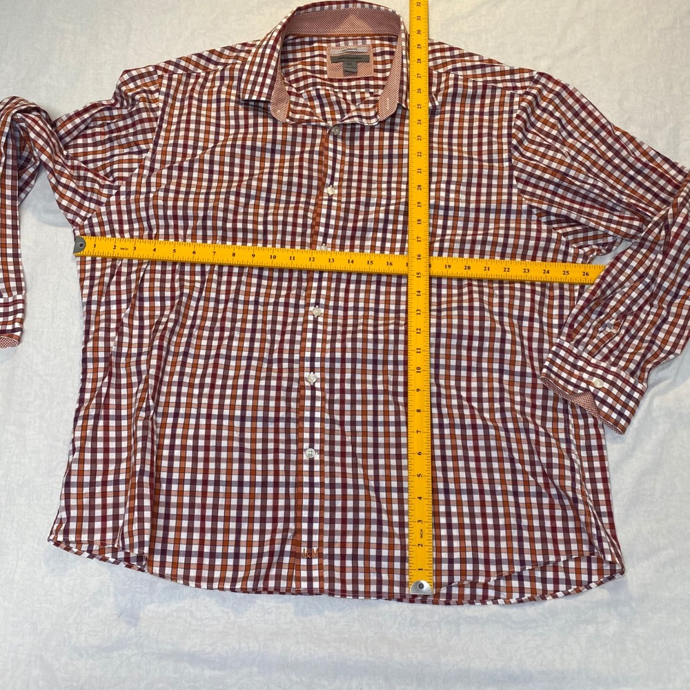 Johnston & Murphy Mens XXL Tailored Fit Gingham Button Down Shirt Orange Purple - Picture 4 of 9